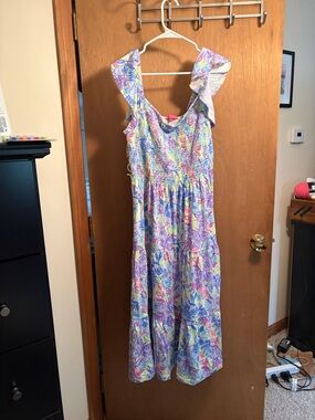 Lilly Pulitzer Pastel Floral Smocked Midi Dress - Purple, Pink, Blue, Yellow